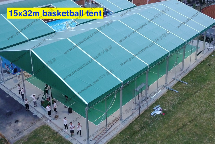 5*32M Flame Retardant Movable Aluminum PVC Event Tent with Green Roof Cover for Outside Basketballs